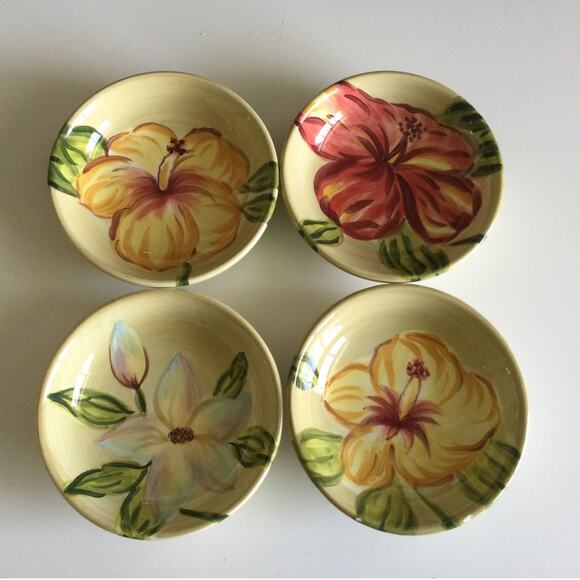 Tabletop Lifestyles Tropical Hibiscus Hand Painted Dip Bowls - Picture 1 of 12